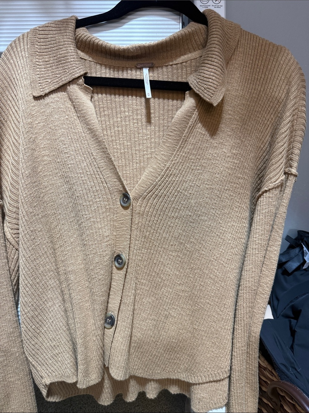 Free People Button-Front V-Neck Cardigan in Camel Brown